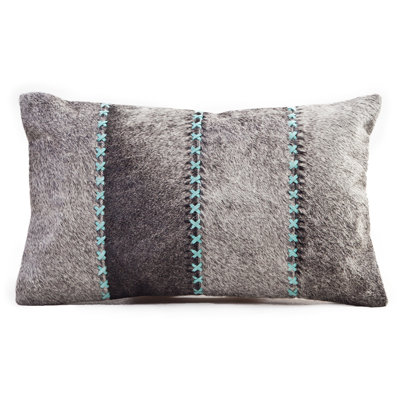 Cowhide Lumbar Cushion 12"x20" with Leather Stitching for Indoor Use