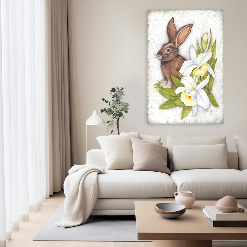 Iris, fleur de lapin jonquille contemporain, H 60 po x l 40 po