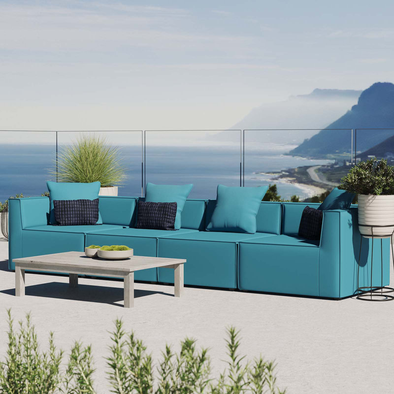 Modway Saybrook Outdoor Patio Upholstered 4-Piece Sectional Sofa, Turquoise