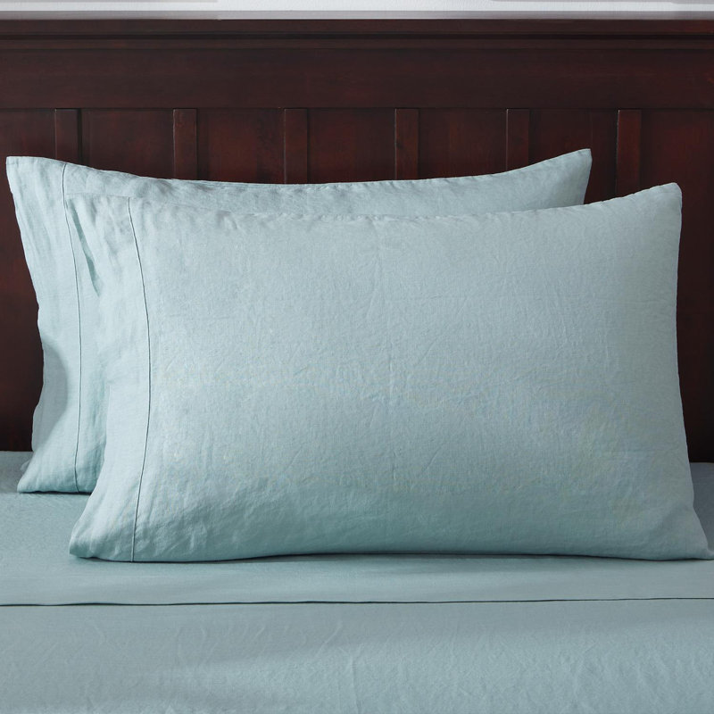 Pure Linen Pillowcase King Size, Stone Washed Pillowcases Envelope Closure, Soft and Durable Pillow Cases,Aqua 20" X 40"