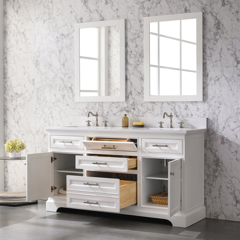 Thompson 60" W Double Vanity, White/Brushed Nickel