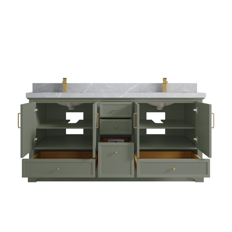 Ensemble de meuble-lavabo double 72 po Alys (option boutons), Gris perle