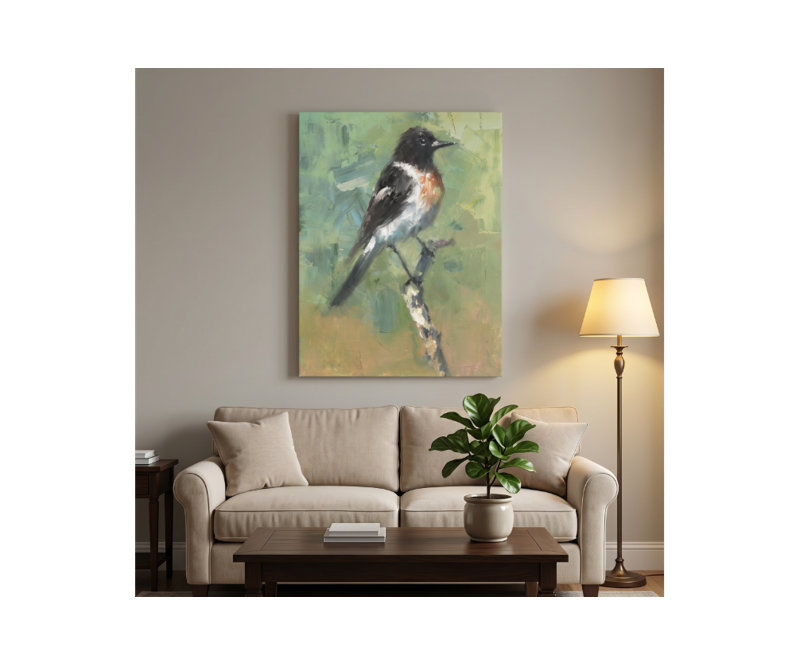 «Perched Songbird», reproduction d'art sur toile, empâtement texturé nature, 8" H x 6" W