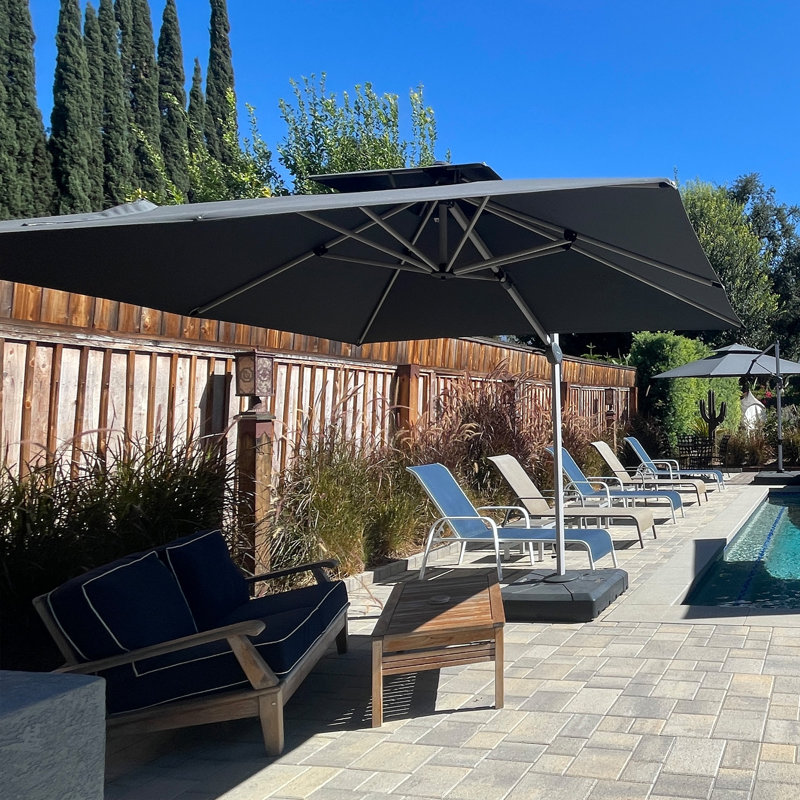 Parasol en porte-à-faux carré 132 "avec base JusthIn, gris, Gris