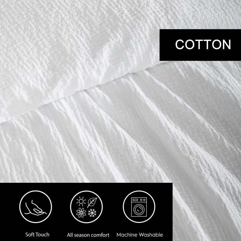 Vera Wang Puckered Texture Cotton White  Comforter Set, King Comforter + 2 King Shams
