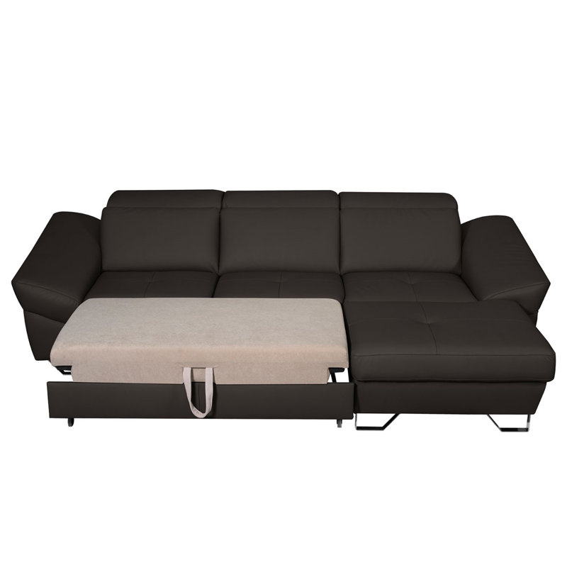 Monza Leather Corner Sofa with Sleeping Function and Underseat Storage, Right Hand Facing, Brown