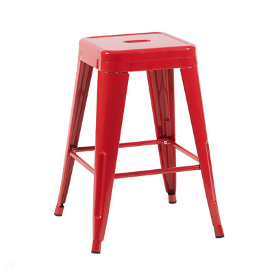 Ensemble de 4 tabourets de bar de 24 po à hauteur de comptoir, tabourets de bar en métal sans dossier, empilables, amovibles et faciles à assembler, pour économiser de l'espace pour un îlot de cuisine / bar / café / salle à manger (rouge)