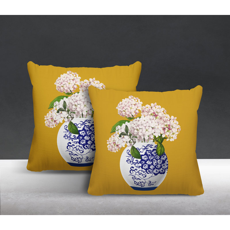  Coussin décoratif intérieur / extérieur floral, L 19 po x H 19 po, Jaune