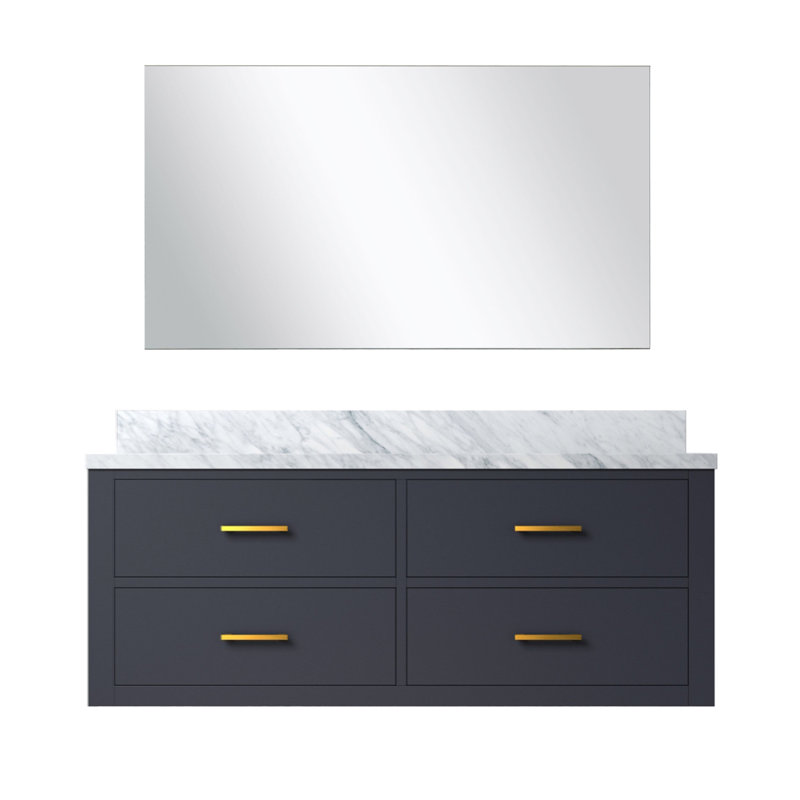 Meuble-lavabo simple bleu l 48 po x P 22 po, comptoir en marbre de Carrare et miroir 43 po