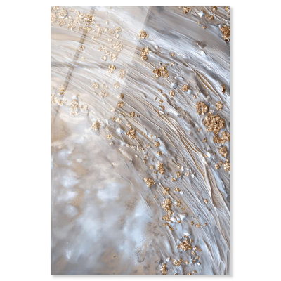 Shimmering Milky High-Gloss Frameless Acrylic Glass Wall Art Elegant Gold Abstract by Art Remedy, Ready to Hang, 24 x 36