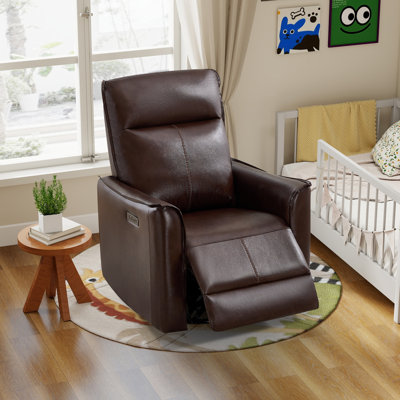 Fauteuil inclinable électrique pivotant en cuir véritable de qualité supérieure de 31,5 po avec port USB Tayani