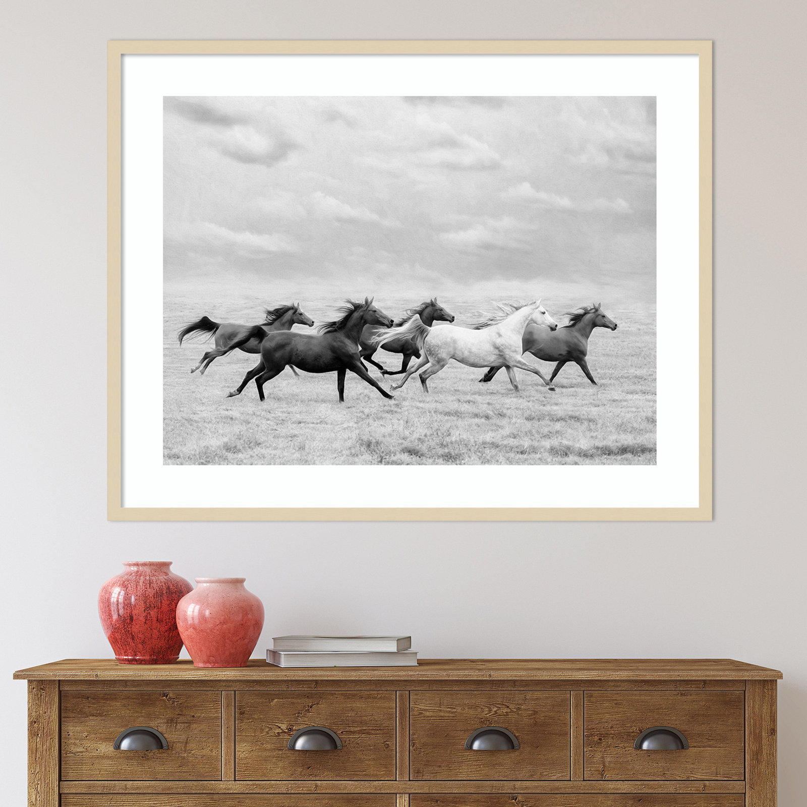 Horse Run I by PHBurchett, Brown, 33" H x 41" W