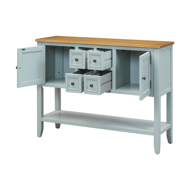 Desserte en bois d'acacia à 4 tiroirs de 46 po de largeur Voight, Lime / blanc / brun clair