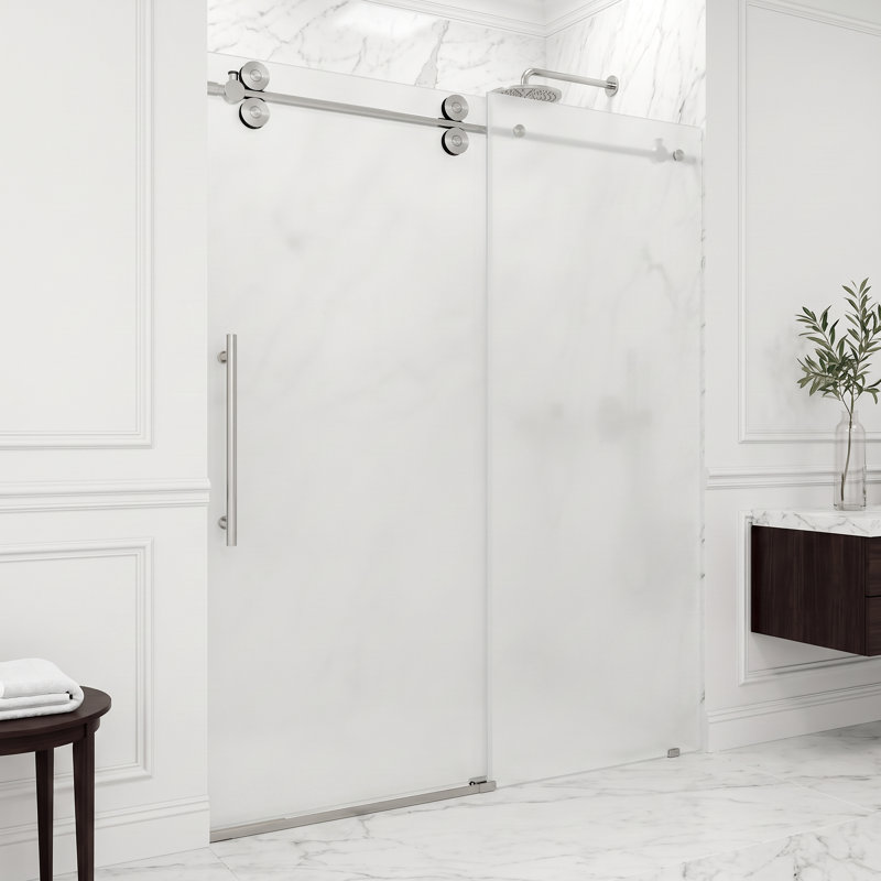 Elan 56-60" W x 74" H Sliding Frameless Shower Door with 3/8" Frosted Glass, Stainless Steel