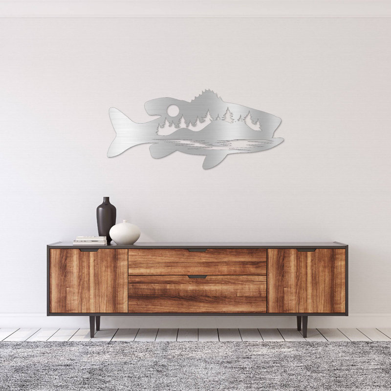 Art mural alternatif en métal Bass Bass, Noir, H 16 po x l 47 po x P 0,12 po