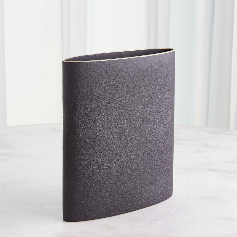 Tuba Vase-Black W/Gold Rim-Lg, 13" H x 12" W x 3.25" D