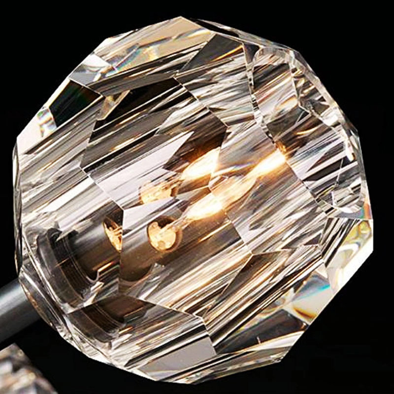 Modern Sputnik Chandelier, Black/Antique Brass/Silver Iron Ceiling Light with Crystal Shades, Black