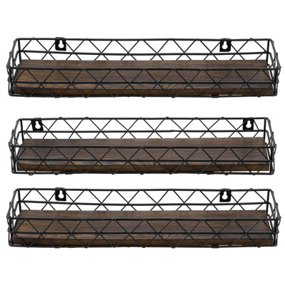 Rangement mural 3 pièces pour étagères à épices, bois brûlé et métal noir