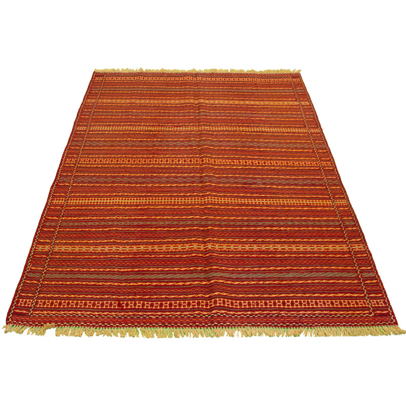 Tapis orange / jaune en laine fabriqué à la main Kilim
