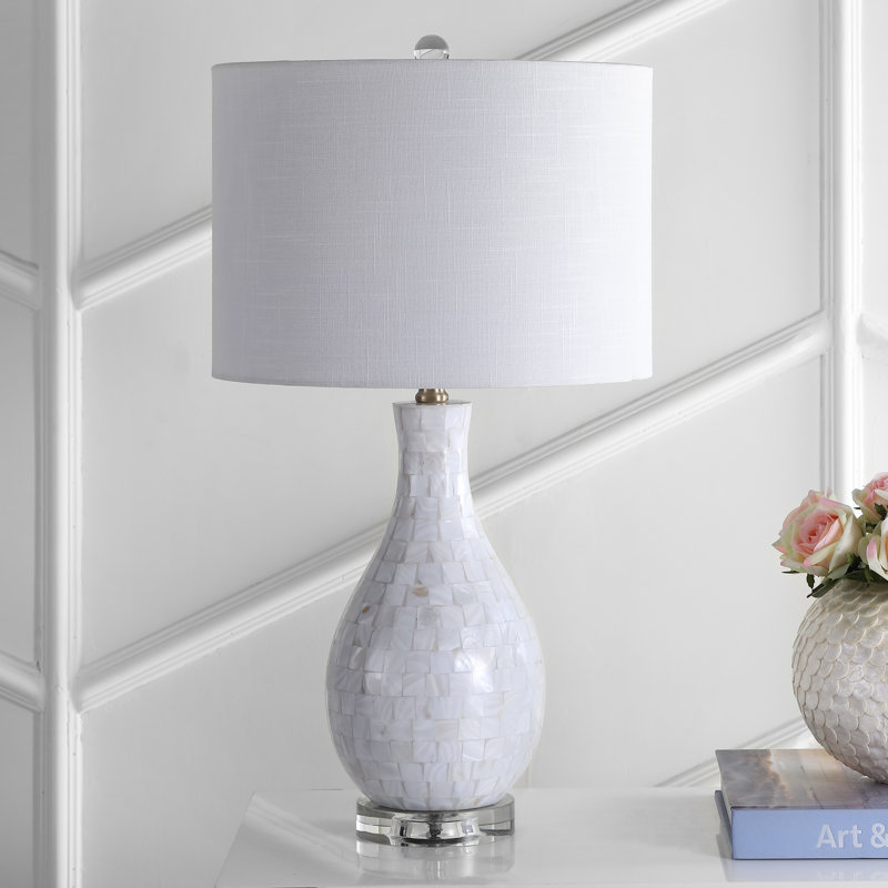 Elegant White Seashell LED Table Lamp with Crystal Accents