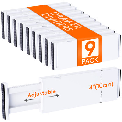 9 Pack Drawer Dividers 4" High, 11-17" Adjustable Drawer Organizers For Clothes, Expandable Dresser Separators In Bedroom/bathroom/kitchen/fridge/office Organization And Storage, White