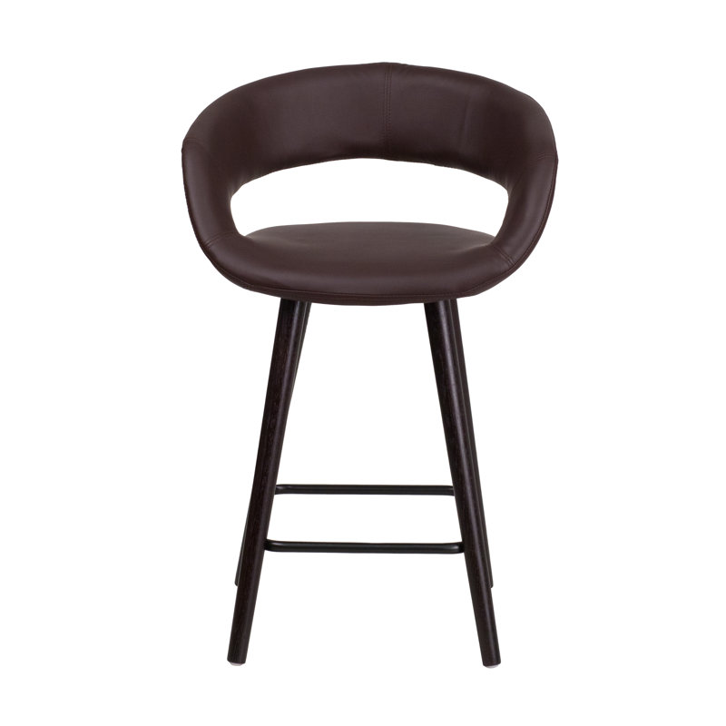 Palafox 24'' High Contemporary Vinyl Counter Height Stool with Wood Frame, Brown, Counter Stool (24.5" Seat Height)
