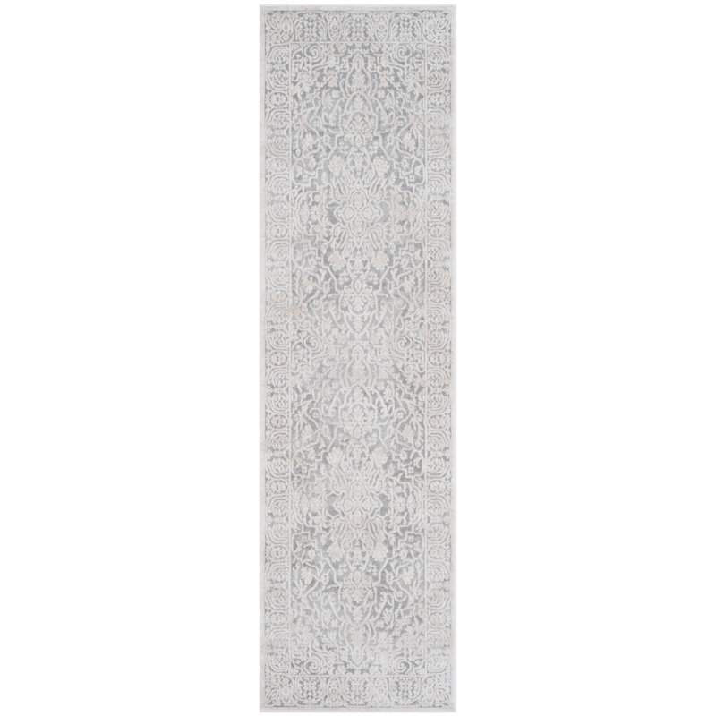 Calidia Floral Light Gray/Cream Area Rug, Runner 2'3" x 8'