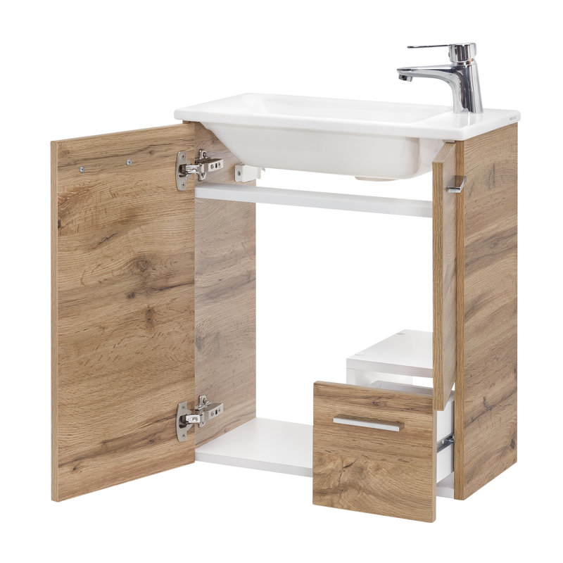 Matteo 500 mm Single Vanity with Drop In Ceramic Basin, Light brown