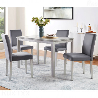 Ensemble de salle à manger 5 pièces en bois: table rectangulaire et 4 chaises rembourrées, décoration en cristal