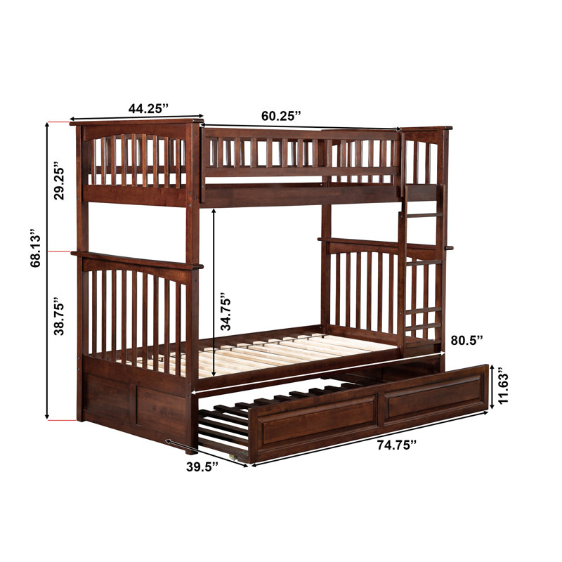 Flinn Kids Bunk Bed with Trundle, Twin over Twin, Walnut