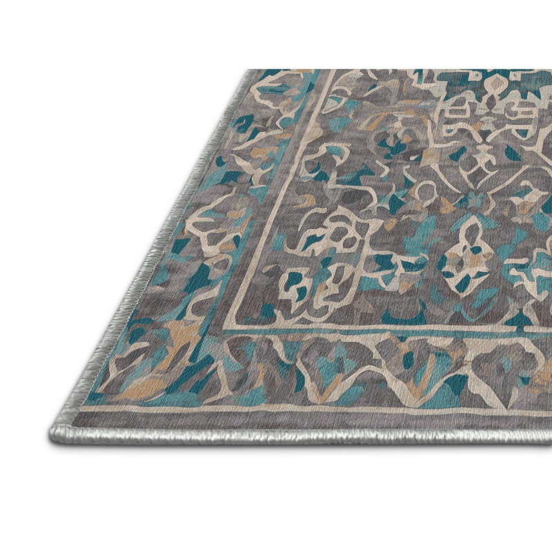 Machine Washable Green Area Rug, Square 5'