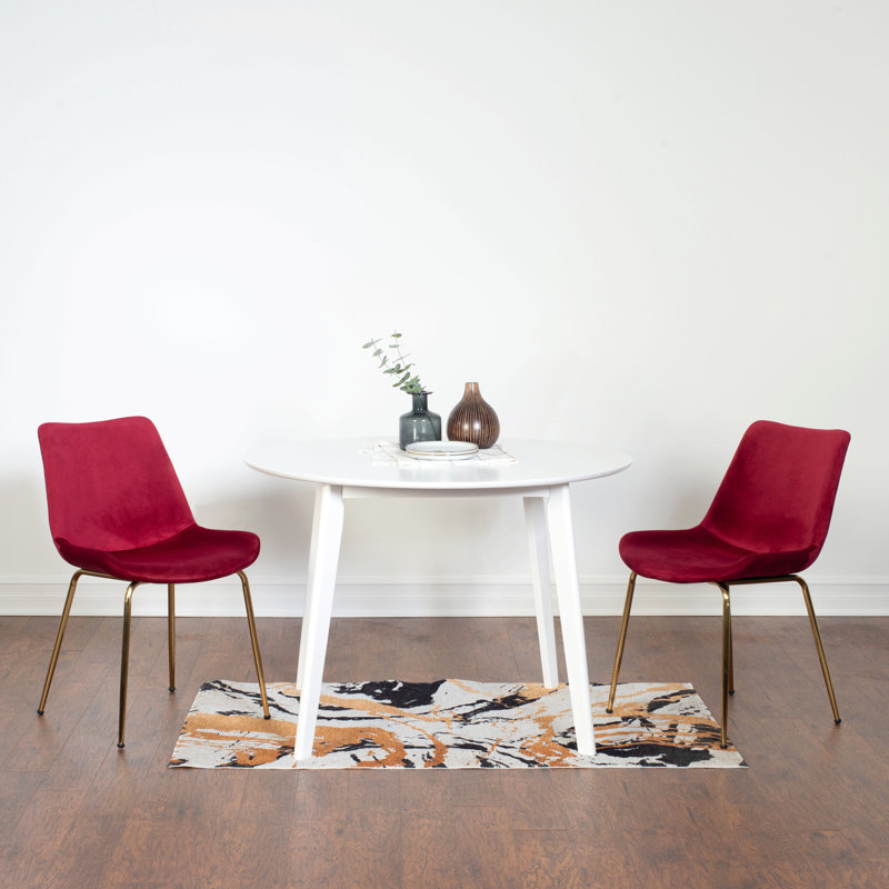Ensemble de salle à manger contemporain 3 pièces, table de salle à manger ronde blanche avec 2 chaises pour le salon, Rouge