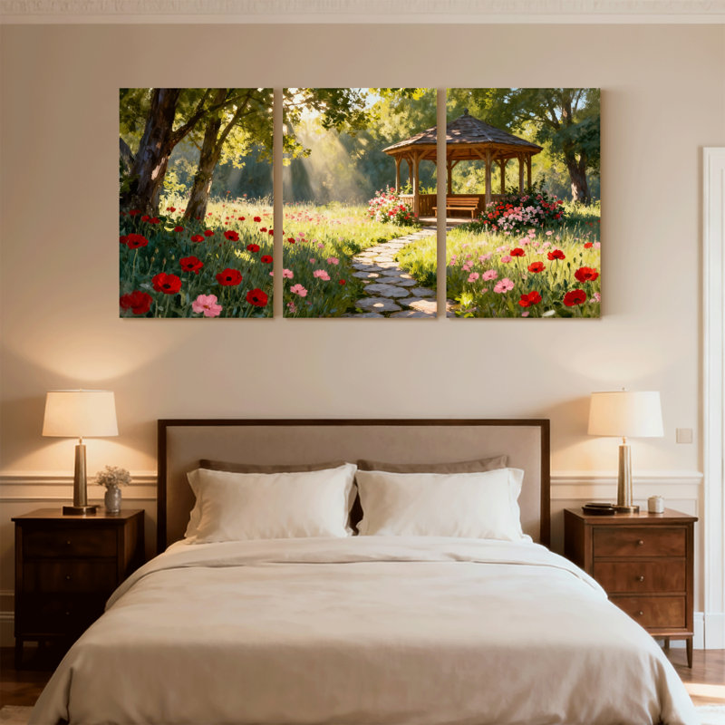 Assortiment de bouquets de jardin avec fleurs et jardin, ensemble de 3 impressions sur toile, H 18 po x l 36 po