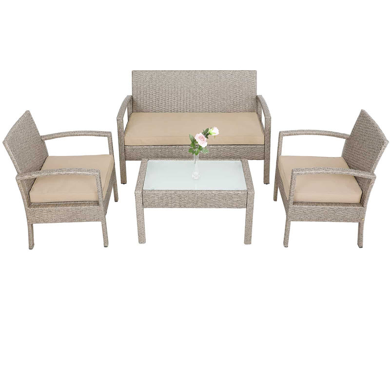 Christana Metal 4 - Person Seating Group with Cushions, Beige, Beige