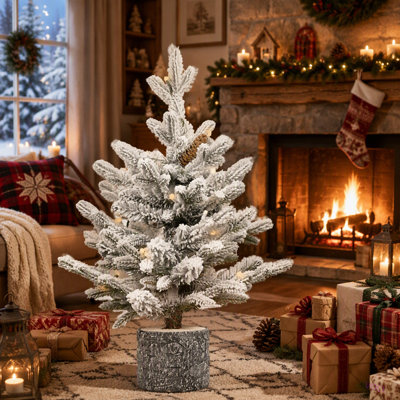 Arbre de Noël 2 pi avec base en pot, 30 lumières DEL chaudes, 189 pointes, branches en PE + PVC avec 3 pommes de pin - petit arbre de Noël pré-éclairé pour la table, l'entrée ou la décoration intérieure