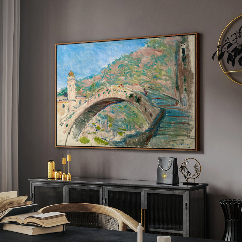 Paysage rétro-CLIV, Toile encadrée noyer flottant, H 27 po x l 41 po