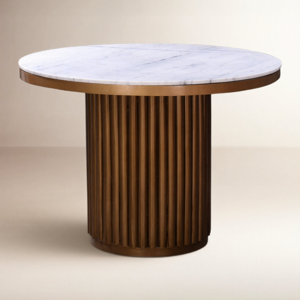 Ione 42" Dining Table, White Marble/Antique Brass
