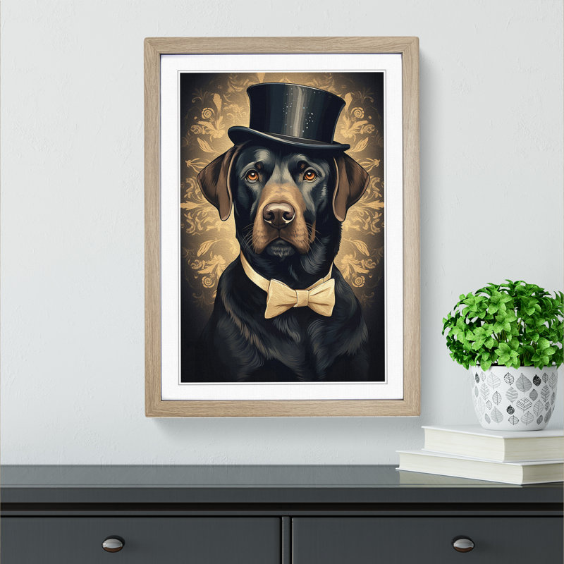 Labrador Retriever Art Deco - Single Picture Frame Print on Wood, 64cm H x 46cm W x 2cm D, Oak Framed