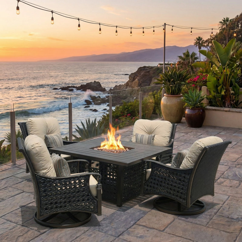 Atwell 4 - Person Premium All-Weather Wicker Patio Dining Set with Square Table , Sunbrella® Cushions Included