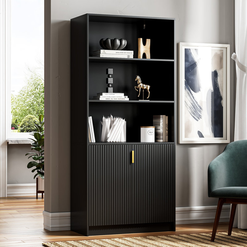 70.9" H Bookcase With Cabinets, Black
