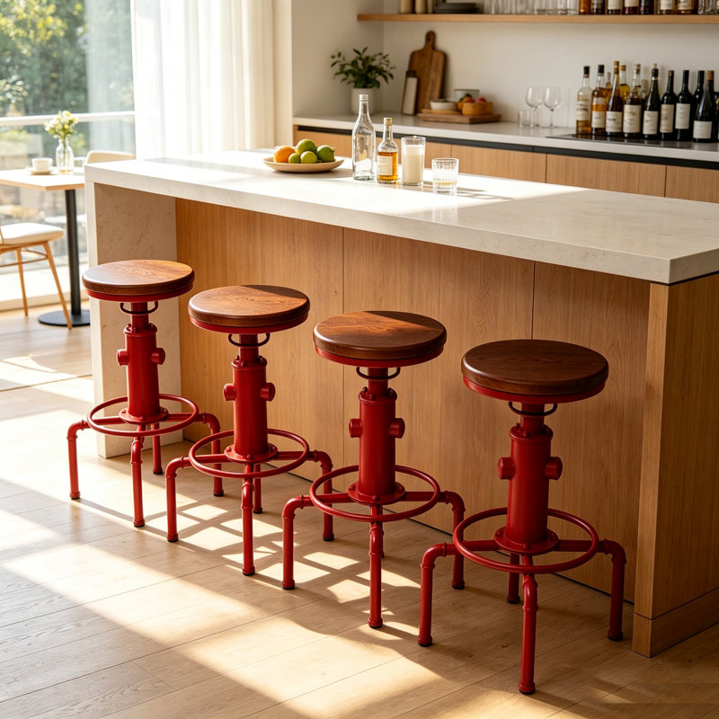 Tabouret de bar Dicot, Brun / Rouge, 4