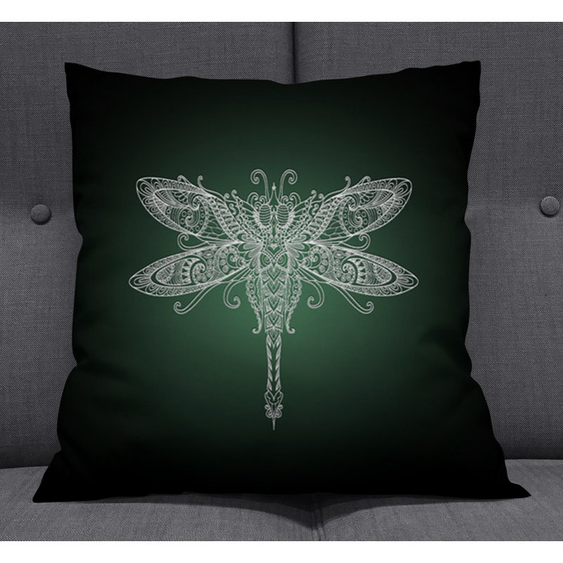 Throw Pillow With Insert, 16"H x 16"W, Black/Green 1