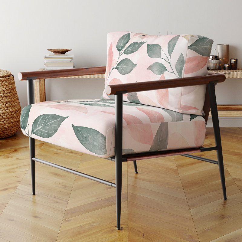 Fauteuil Leaves Accent - fauteuil rose Blush Leaves Accent II, Brown Round Arms