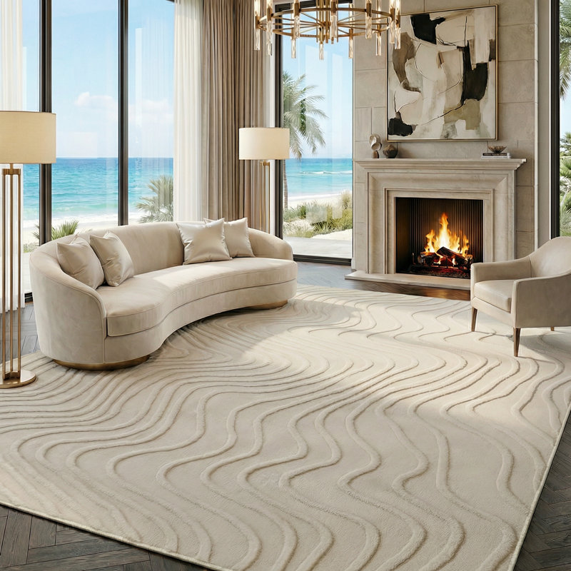 Tapis d'intérieur beige texturé lavable antidérapant doux, Rectangle 6 pi x 9 pi, Beige