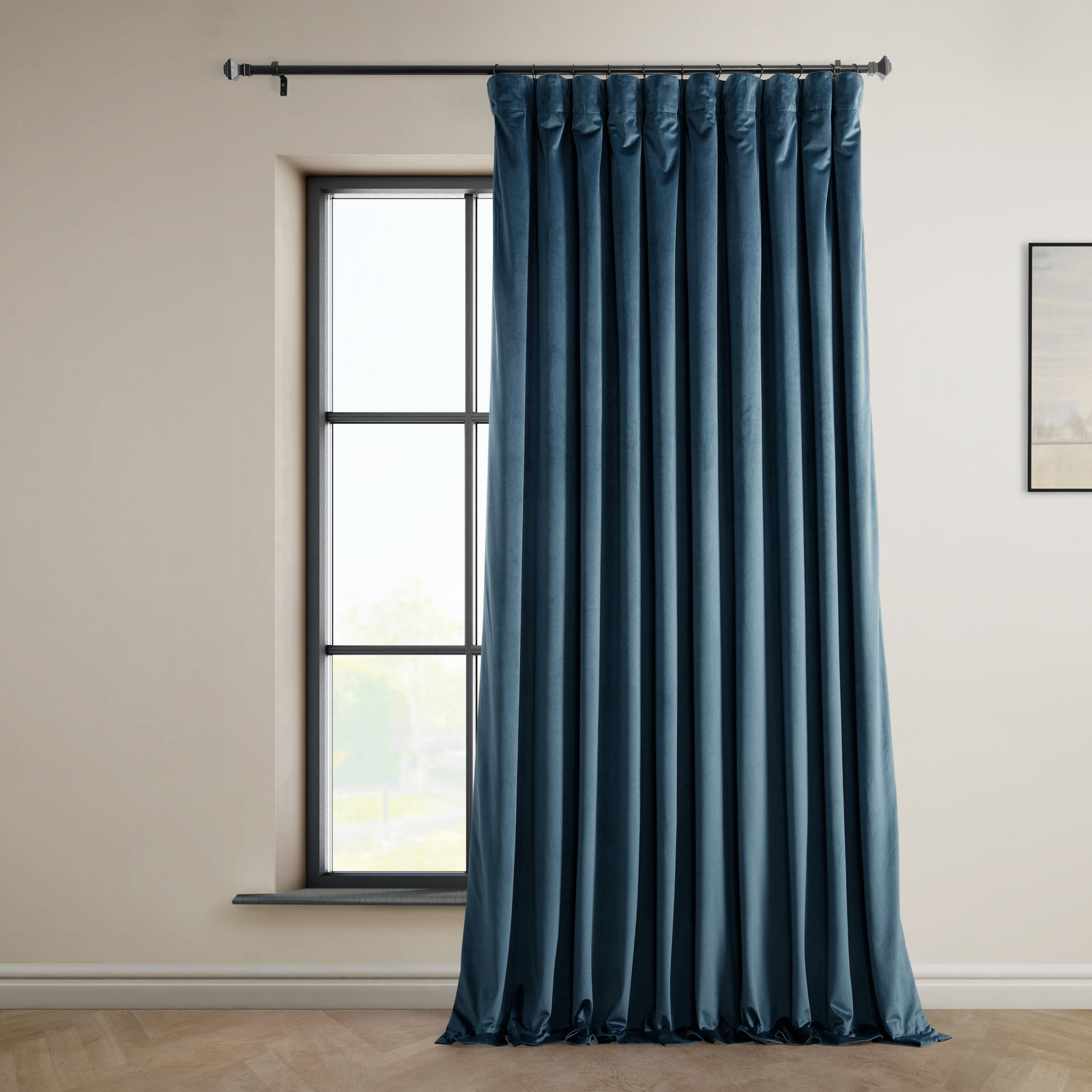 Matra Plush Velvet Room Darkening Curtain Panel, 50" W x 84" L, Avalon Blue