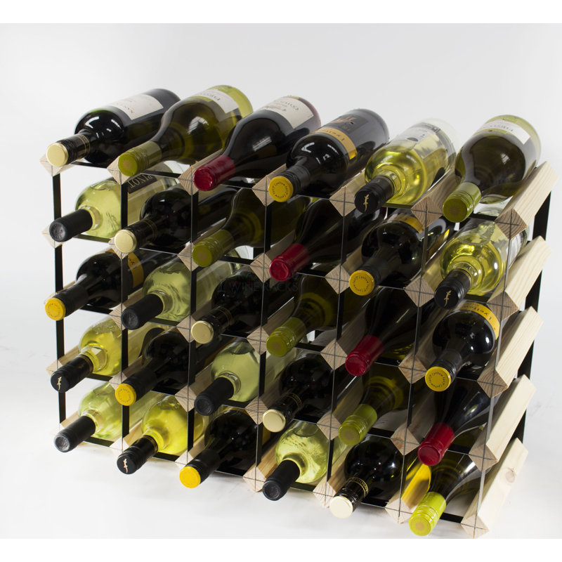 Felica 30 Bottle Floor Wine Bottle Rack, Natural Pine / Black Steel
