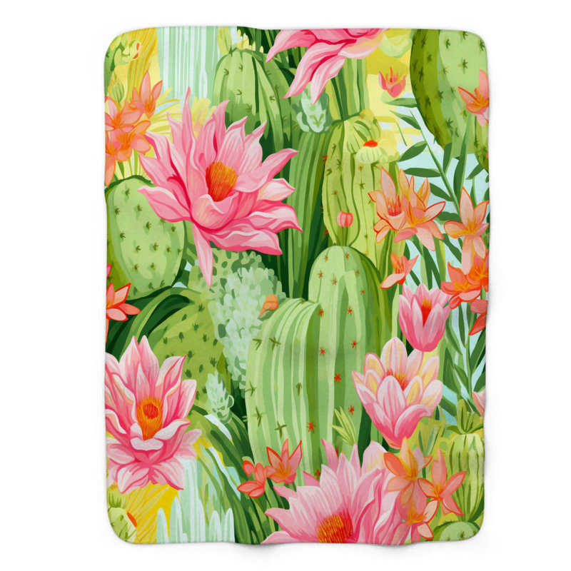 Bright Succulent Art - couverture sherpa de qualité supérieure 1 pièce, L 80 po x l 60 po