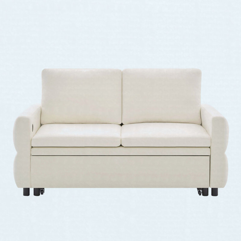Causeuse-lit convertible 62,75 po avec dossier réglable et ports USB, Beige