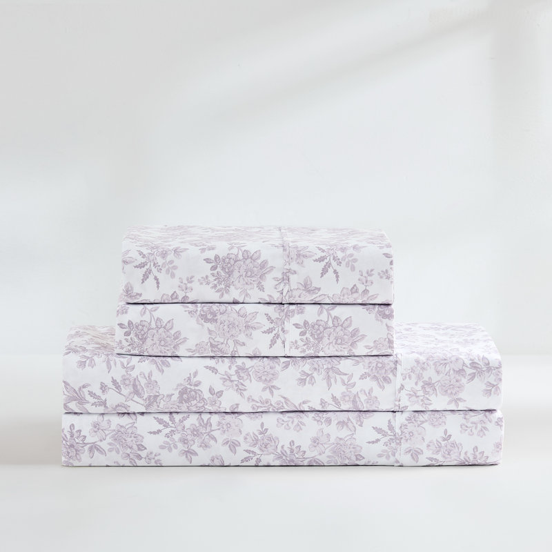 Ensemble de draps pivoine mauve, Ensemble de draps pour grand lit avec 4 taies d'or