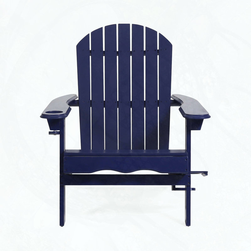 Folding Adirondack Chair with Cup Holders – Rustic Style for Patio & Poolside, Blue